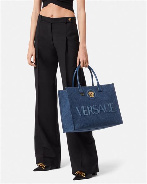 versace jeans couture large boxy tote|Versace la medusa denim.